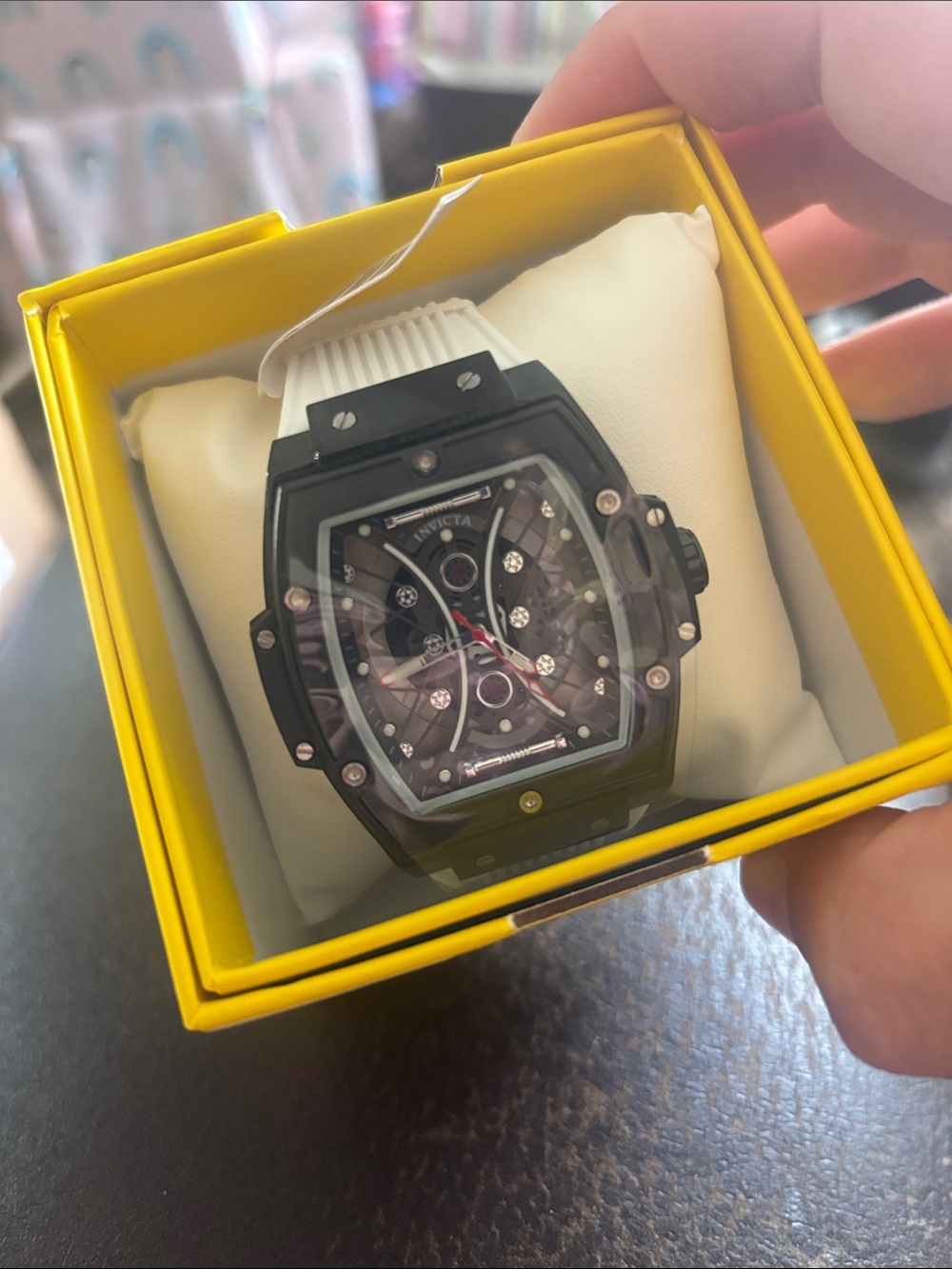 Invicta Men's Black Case Watch with White Strap